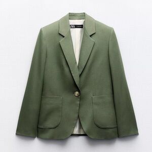 Zara Moss Green Single-Button Blazer